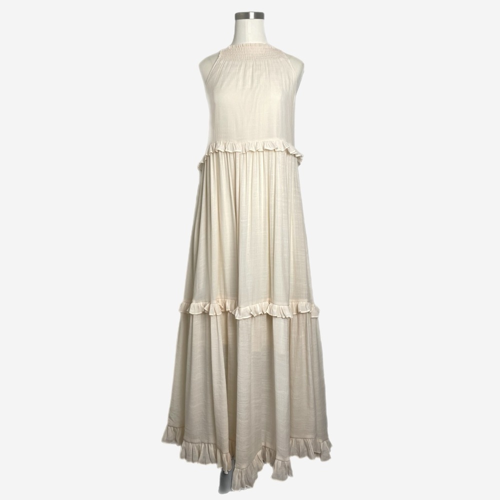 Sweet Lovely by Jen cream sleeveless tiered maxi dress ruffle boho western S